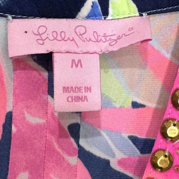 Lilly Pulitzer Ariele Romper High Tide Medium Beaded Long Sleeve Floral - Picture 3 of 11